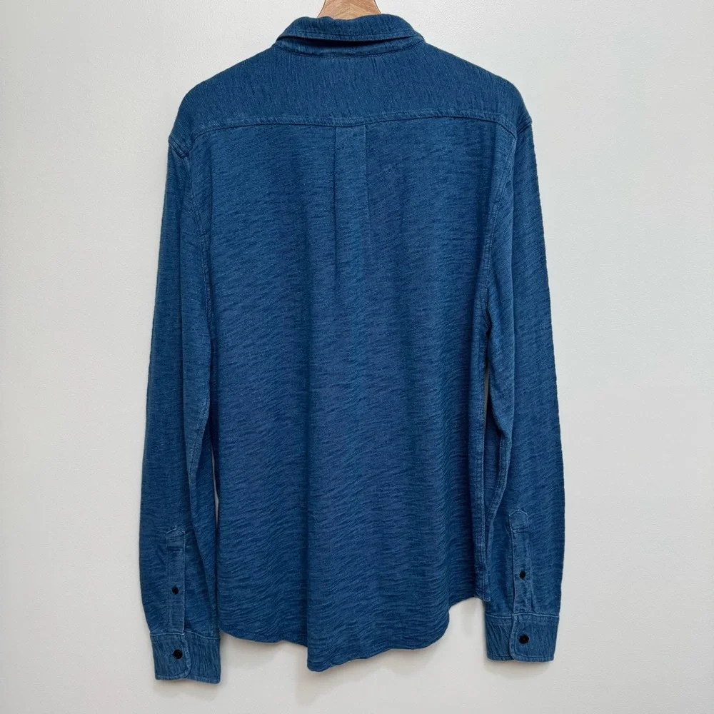 J. Crew Indigo Knit Good Cotton Yarns Garment Dyed Harbor Button Up Shirt Large